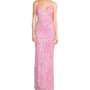 B Darlin Juniors 15/16 Pink Sequin Dress Long Evening Gown Barbiecore Homecoming
